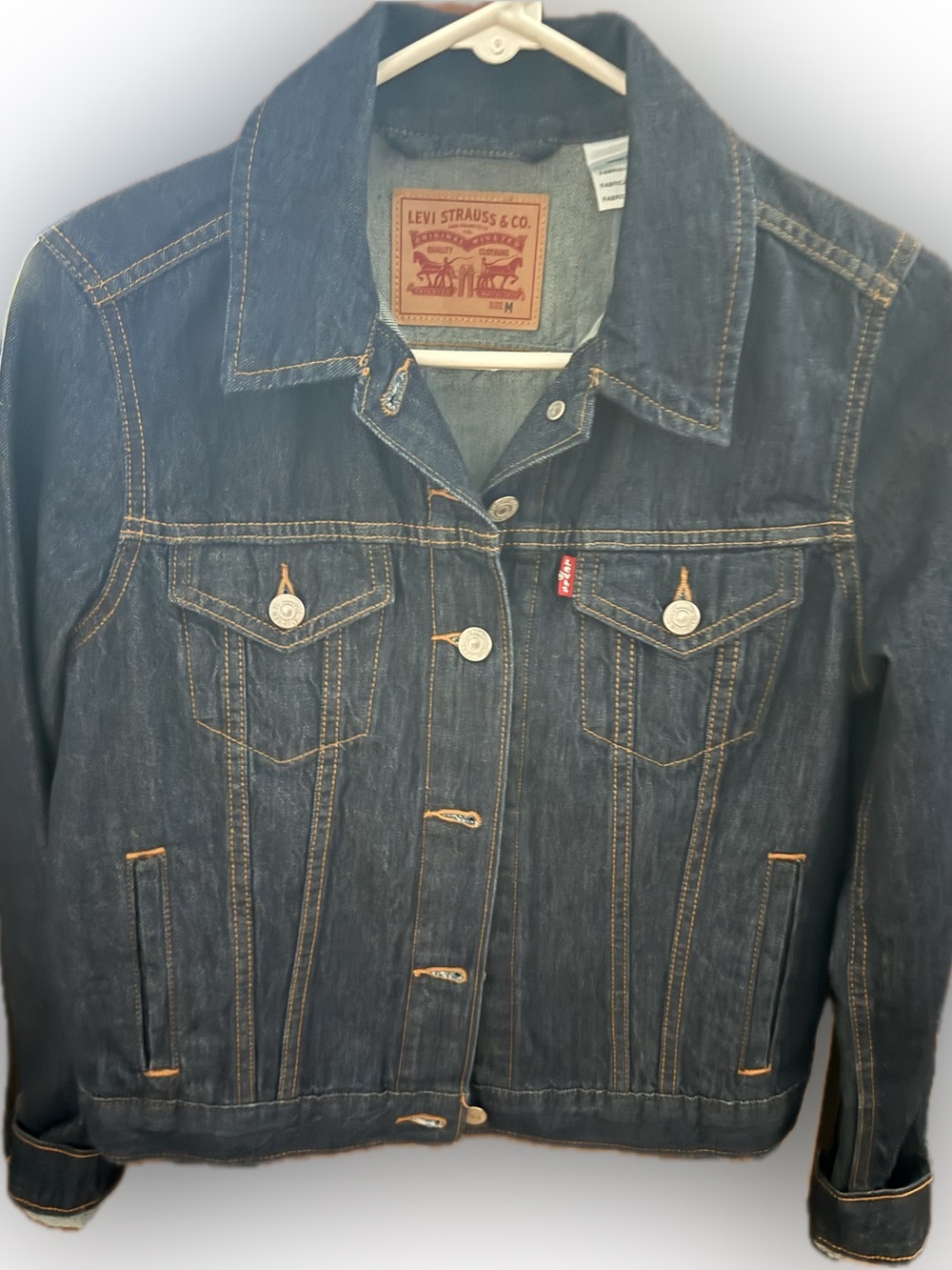 Levi Strauss & Co Womens Medium Wash Denim Trucker Jacket Blue Stretch Size L - Picture 3 of 6